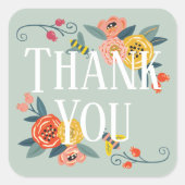 Danke | Lebhafte Wildblumen und Honigbienen Quadratischer Aufkleber (Vorderseite)