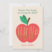 Danke, Lehrer, Bester je Lehrer, Niedlicher Apple Dankeskarte (Vorderseite)