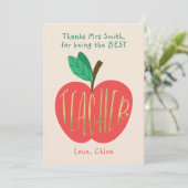 Danke, Lehrer, Bester je Lehrer, Niedlicher Apple Dankeskarte (Stehend Vorderseite)