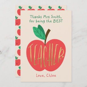 Danke, Lehrer, Bester je Lehrer, Niedlicher Apple Dankeskarte