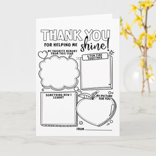 Danke, Lehrer färben Geschenk Karte (Gelbe Blume)