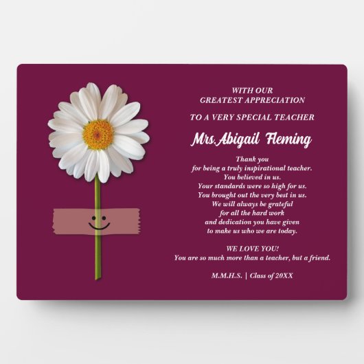 Danke, Lehrer. Lächeln Daisy Custom Gift Fotoplatte (Vorderseite)