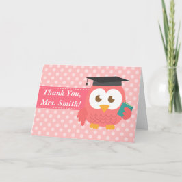 Danke Lehrer, Lehrerin Owl, Pink Polka Dots Karte