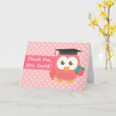 Danke Lehrer, Lehrerin Owl, Pink Polka Dots Karte (Gelbe Blume)