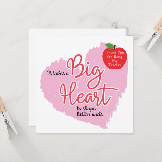 Danke, Lehrer, nimmt ein großes Herz Karte (Vorderseite/Rückseite Beispiel)