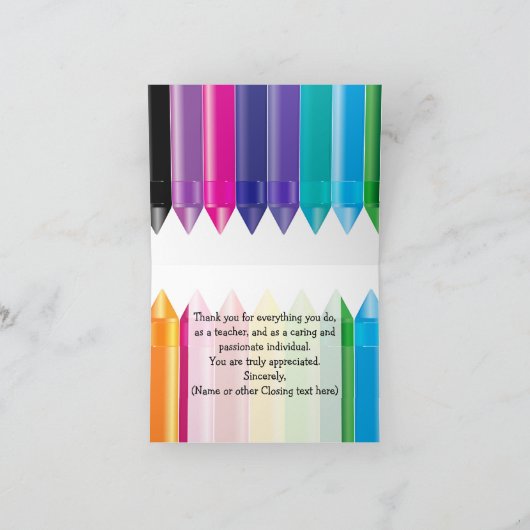 Danke, Lehrer, Rainbow Crayons Dankeskarte (Innenseite)