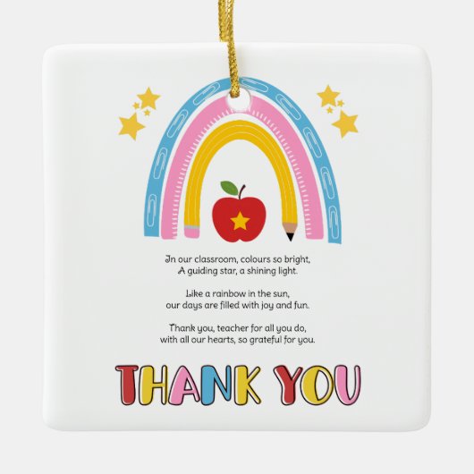 Danke Lehrer Regenbogenapfel Sterngedicht Keramikornament (Vorderseite)