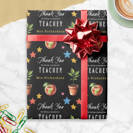 Danke Lehrer Tafel Apfel Personalisiert Geschenkpapier