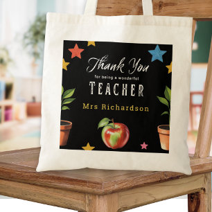 Danke Lehrer Tafel Apfel Personalisiert Tragetasche