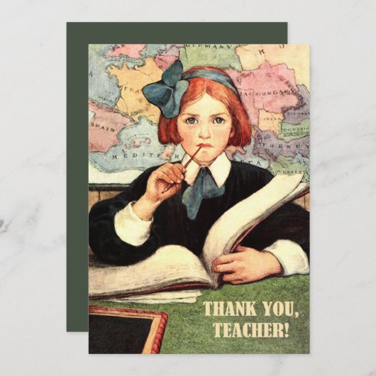Danke, Lehrer. Vintag Art Flat Card Dankeskarte (Vorne/Hinten)