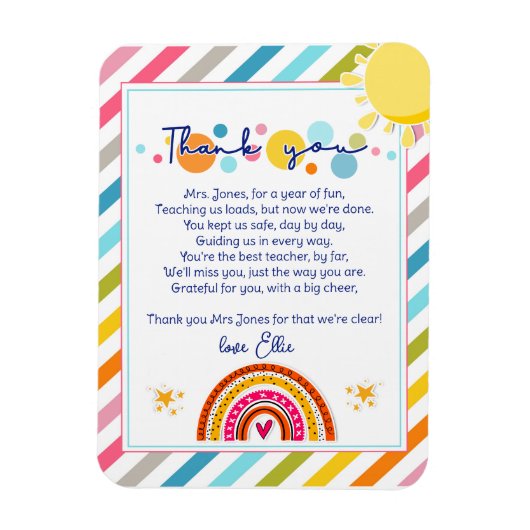 Danke Lehrer Wertschätzung Regenbogenwolke Gedicht Magnet (Vertikal)