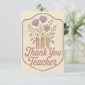 Danke, Lehrerin Vintag Dankeskarte (Stehend Vorderseite)