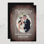 Danke lila rustikale hölzerne Hochzeits-Foto-Karte (Vorne/Hinten)