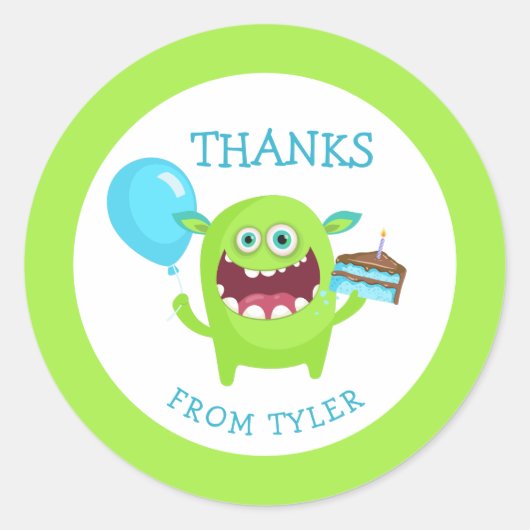 Danke Little Monster Party Runder Aufkleber (Vorderseite)