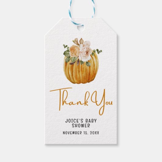 Danke Little Pumpkin Fall Baby Dusche Geschenkanhänger (Vorderseite)