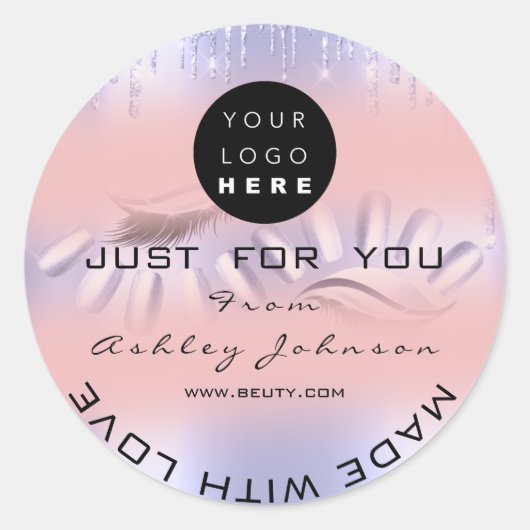 Danke Logo Nails Lashes Rose Ombre Lila Runder Aufkleber (Vorderseite)