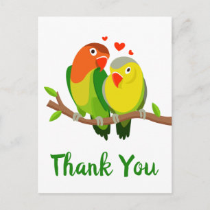 Danke Lovebird Grüne und gelbe Hochzeitsvögel Postkarte