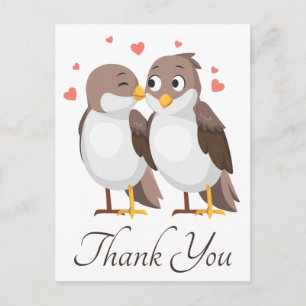 Danke Lovebirds Braune und Weiße Hochzeitsvögel Postkarte