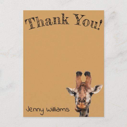 Danke, lustige Giraffe, braun Postkarte (Vorderseite)