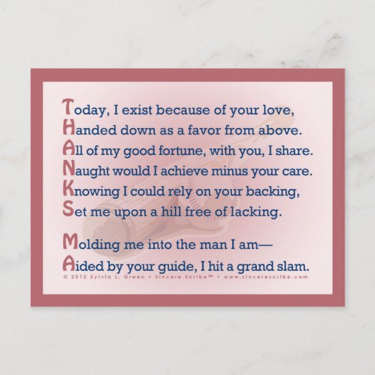 Danke, Ma (akrostisch) Postkarte (Vorderseite)