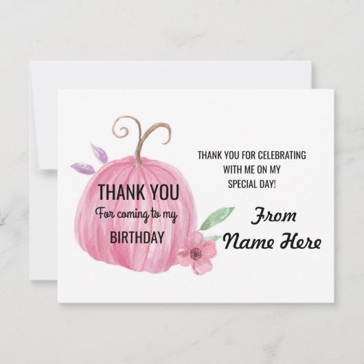 Danke Mädchen-Karten-Kürbis-Rosa-Geburtstag jedes (Vorderseite)