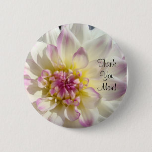 Danke Mama! Knopf Weiße Dahlien Blumen Rosa Button