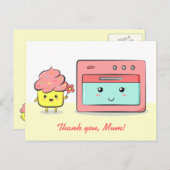 Danke, Mama - Niedlicher Kuchen und rosa Ofen Postkarte (Vorne/Hinten)