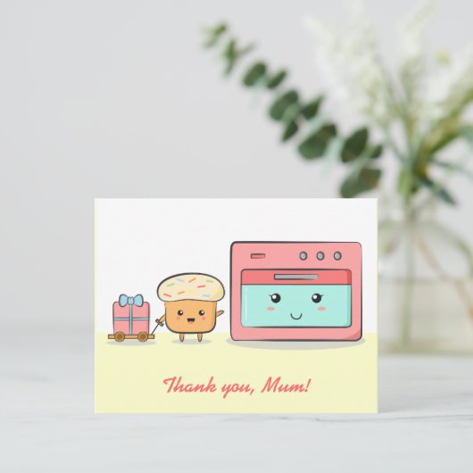 Danke, Mama - Niedlicher Kuchen und rosa Ofen Postkarte (Stehend Vorderseite)