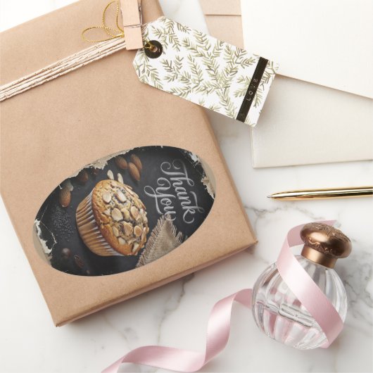 Danke Mandel-Mohn-Muffin Ovaler Aufkleber (Schenken)