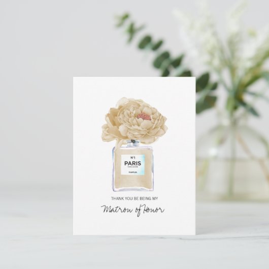 Danke Matron of Honor Champagne Peony Card (Stehend Vorderseite)