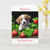 Danke, mein Freund | Welpe in Erdbeeren Karte (Gelbe Blume)