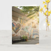 Danke Menschlichkeit Graffiti auf Backsteinmauer W Karte (Gelbe Blume)