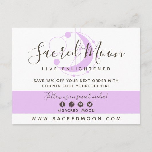 Danke metaphysischer Mond Minimalistisch Lila Postkarte (Rückseite)