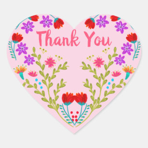 Danke mexikanische Blumen rosa Quinceanera Party Herz-Aufkleber