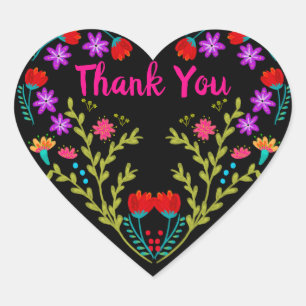 Danke Mexiko Fiesta Blumen Quinceanera Schwarz Herz-Aufkleber