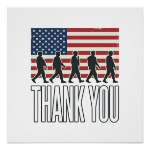 Danke Militärflagge Silhouette Vintage-Shirt D Poster
