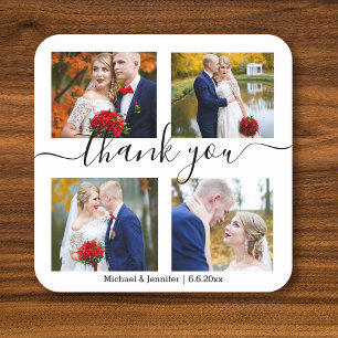 Danke, minimale 4-Fotos-Collage Hochzeit chic Rechteckiger Pappuntersetzer