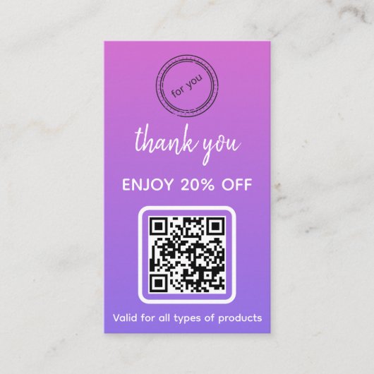 Danke | Minimalistischer QR-Code für Geschäftslogo Rabattkarte (Vorderseite)