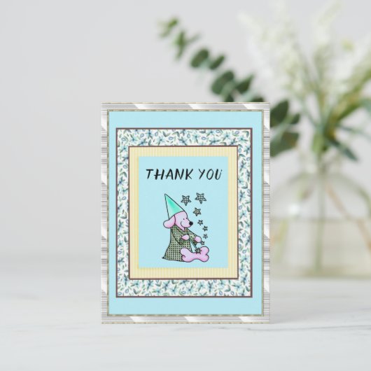 Danke Mint Floral Niedlich Dog Postkarte (Stehend Vorderseite)