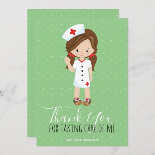 Danke Mint Green Script Brown Hair Nurse (Vorne/Hinten)