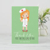 Danke Mint Green Script Ginger Cartoon Nurse (Stehend Vorderseite)