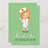 Danke Mint Green Script Ginger Cartoon Nurse (Vorne/Hinten)