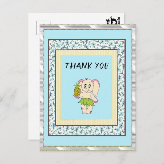 Danke, Minze floral Pinaple und Elefant Postkarte (Vorne/Hinten)