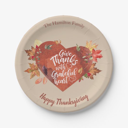 Danke mit dankbarem Erntedank Brown Pappteller (Vorderseite)