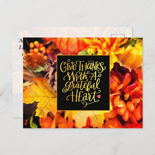 Danke mit einem dankbaren Herz-Erntedank Postkarte (Vorne/Hinten)
