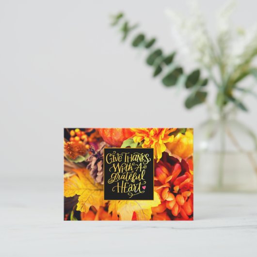 Danke mit einem Dankeschön an die Blume des Herbst Visitenkarte (Stehend Vorderseite)