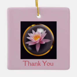 "Danke!" mit Wasserlilie unter Glaskuppel Keramikornament