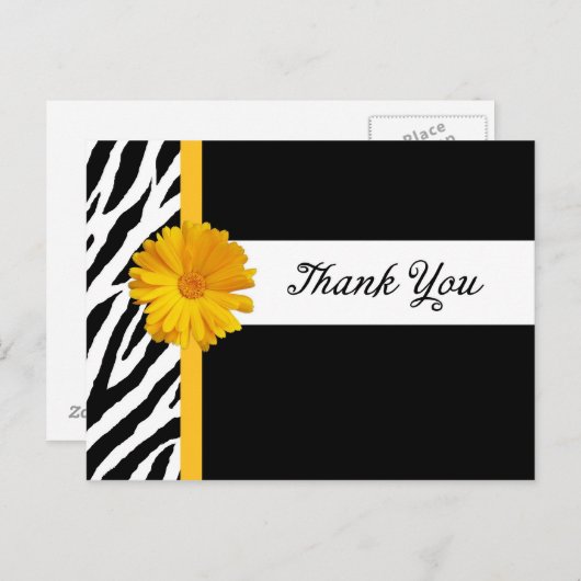 Danke mit Zebra-Druck und Girly gelbem Postkarte (Vorne/Hinten)