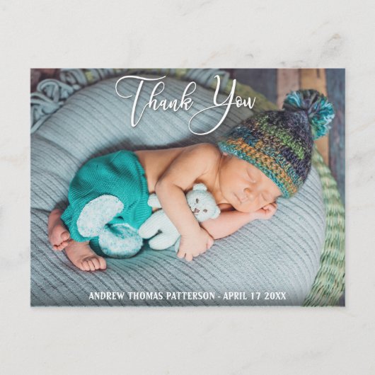 Danke | Modern Boho Baby Foto Postkarte (Vorderseite)