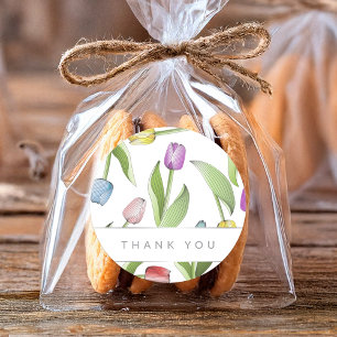 Danke Moderne Farbige Tulpen Floral Runder Aufkleber